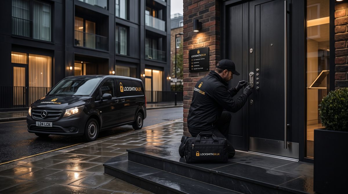 Emergency lockout — locksmith opening a door lock